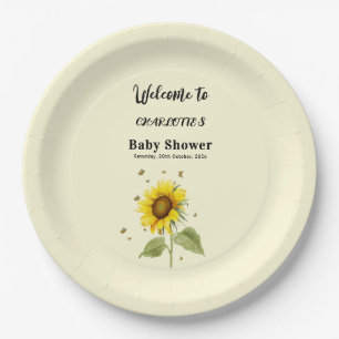 Aquarell-Sonnenblume & Schmetterlinge Baby Shower Pappteller