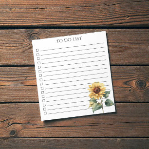 Aquarell-Sonnenblume-To-Do-Liste Rustikales Land Notizblock