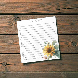 Aquarell-Sonnenblume-To-Do-Liste Rustikales Land Notizblock