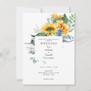 Aquarell-Sonnenblume Weiße Hochzeit Einladung