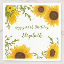 Aquarell-Sonnenblumen 100. Geburtstag Servietten