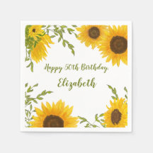 Aquarell-Sonnenblumen 50. Geburtstag Servietten
