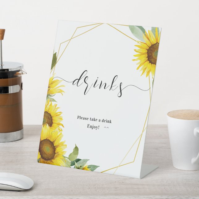 Aquarell Sonnenblumen Babydusche Getränke Sockelschild (In SItu)