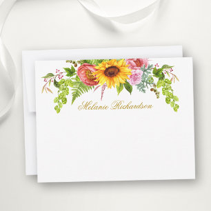 Aquarell-Sonnenblumen-Blumen-Gold Personalisiert Mitteilungskarte