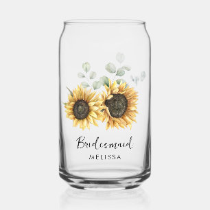 Aquarell-Sonnenblumen-Blumen-Hochzeit-Brautjungfer Dosenglas