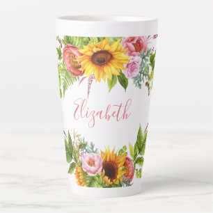 Aquarell-Sonnenblumen-Blumen Pink Name Groß Milchtasse