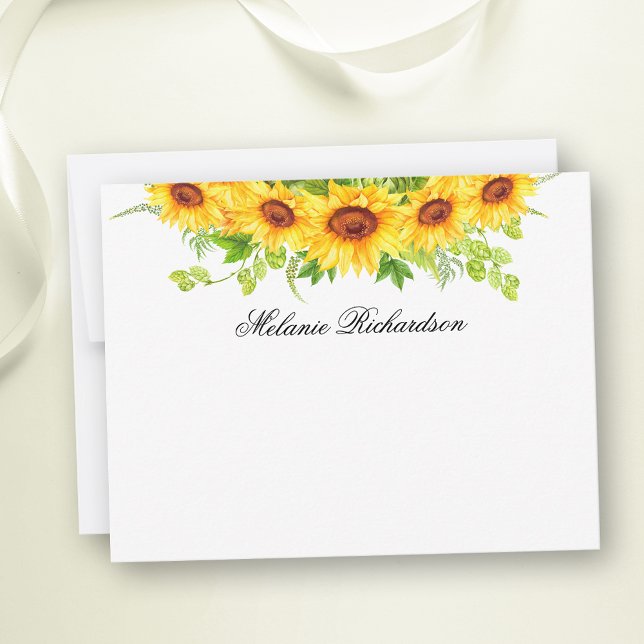 Aquarell Sonnenblumen Blumengrün Personalisiert Mitteilungskarte (Customize to change text color,  text style or to add more text to back of card.)