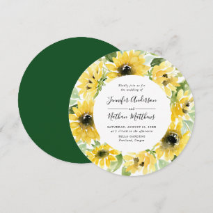 Aquarell-Sonnenblumen-Blumenkranz Hochzeit Einladung