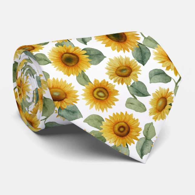 Aquarell-Sonnenblumen-Blumenmuster Krawatte (Gerollt)