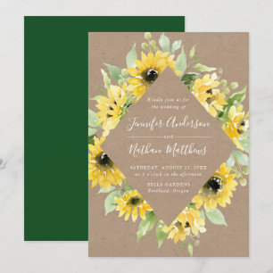 Aquarell-Sonnenblumen-Blumenrahmen-Rustikale-Hochz Einladung