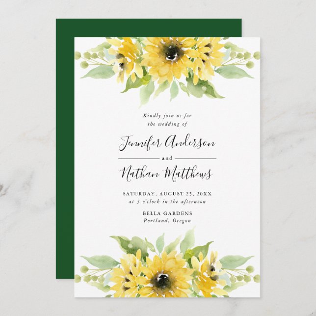 Aquarell Sonnenblumen Blumenstrauß | Hochzeit Einladung (Vorne/Hinten)
