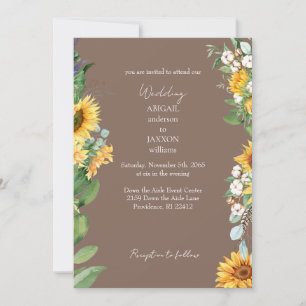 Aquarell-Sonnenblumen Braune Hochzeit Einladung
