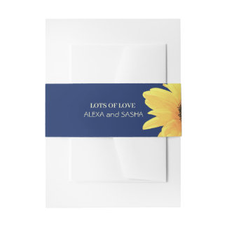 Aquarell-Sonnenblumen dunkelblaue Hochzeit Einladungsbanderole