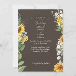 Aquarell-Sonnenblumen Dunkelbraune Hochzeit Einladung