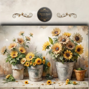 Aquarell-Sonnenblumen-Eimer-Decoupage Seidenpapier