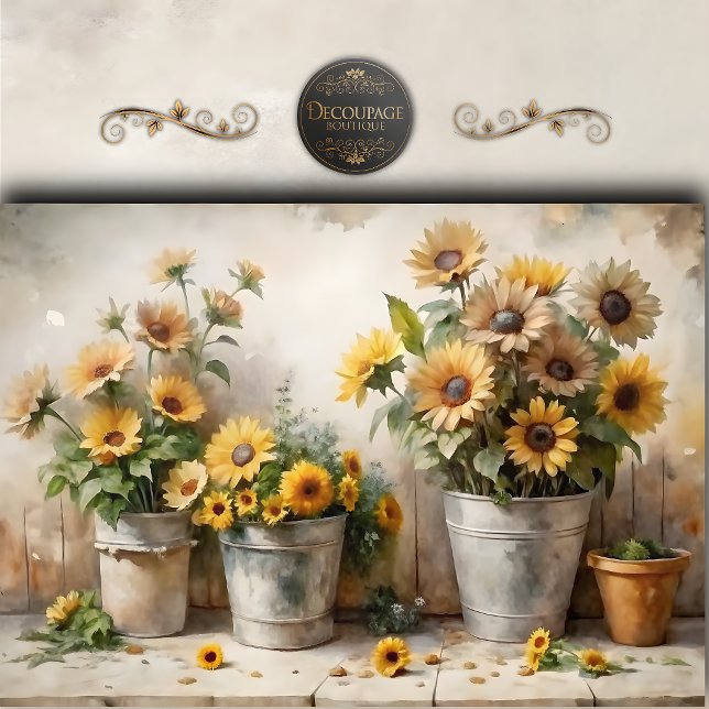 Aquarell-Sonnenblumen-Eimer-Decoupage Seidenpapier (Watercolor Sunflower Bucket Decoupage Tissue Paper)