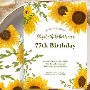 Aquarell-Sonnenblumen-Einladung zum 77. Geburtstag Einladung