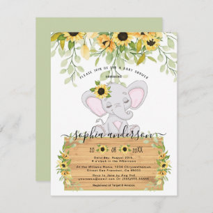 Aquarell Sonnenblumen & Elephant Girl Baby Dusche  Einladung