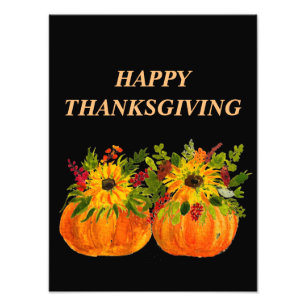 Aquarell-Sonnenblumen-Erntedank-Kürbisse Herbst  Fotodruck