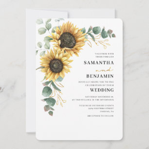 Aquarell-Sonnenblumen-Eukalyptus-Blumenhochzeit Einladung