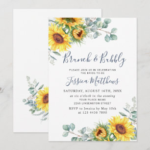 Aquarell-Sonnenblumen Eukalyptus Brunch & Bubbly Einladung