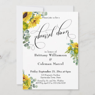 Aquarell Sonnenblumen Eukalyptus Probe Abendessen Einladung