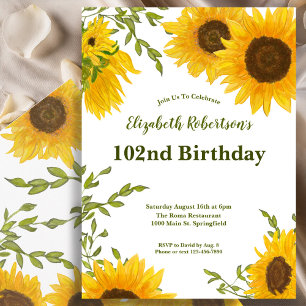 Aquarell-Sonnenblumen Frauen 102. Geburtstag Einladung