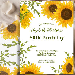 Aquarell-Sonnenblumen Frauen 80. Geburtstag Einladung