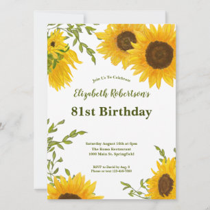 Aquarell-Sonnenblumen Frauen 81. Geburtstag Einladung