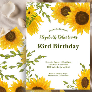 Aquarell-Sonnenblumen Frauen 93. Geburtstag Einladung