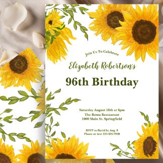 Aquarell-Sonnenblumen Frauen 96. Geburtstag Einladung