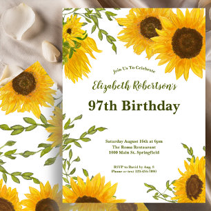 Aquarell-Sonnenblumen Frauen 97. Geburtstag Einladung