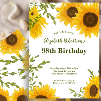 Aquarell-Sonnenblumen Frauen 98. Geburtstag Einladung