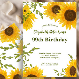 Aquarell-Sonnenblumen Frauen 99. Geburtstag Einladung