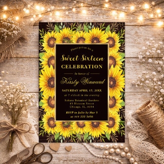 Aquarell Sonnenblumen Grenzrahmen Sweet 16 Einladung