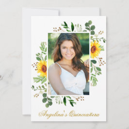 Aquarell Sonnenblumen Grünes Foto Quinceanera Einladung