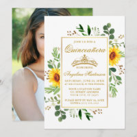 Aquarell Sonnenblumen Grünes Foto Quinceanera