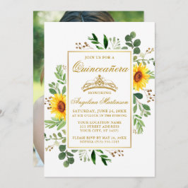 Aquarell Sonnenblumen Grünes Foto Quinceanera Einladung