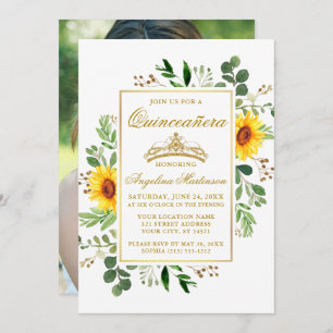 Aquarell Sonnenblumen Grünes Foto Quinceanera Einladung