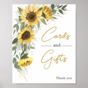 Aquarell-Sonnenblumen-Grünpflanzen-Karten und Gesc Poster