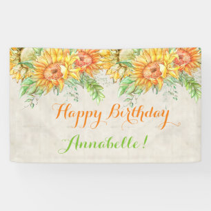 Aquarell-Sonnenblumen Helles Orange Gelb Grün Banner
