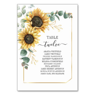 Aquarell-Sonnenblumen-Hochzeitstisch Nummer 12 Tischnummer