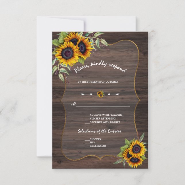 Aquarell Sonnenblumen Holz Hochzeit RSVP (Vorderseite)