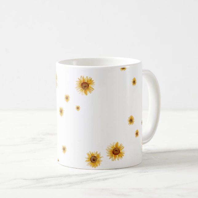 Aquarell-Sonnenblumen Kaffeetasse (VorderseiteRechts)