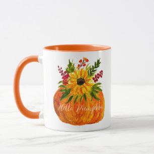 Aquarell-Sonnenblumen-Kürbis-Herbst-Rustikal-Herbs Tasse