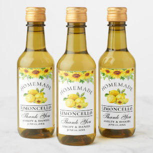 Aquarell Sonnenblumen Limoncello Mini Flaschen Lab Weinetikett
