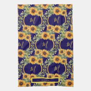 Aquarell Sonnenblumen Monogram Van Gogh Style Geschirrtuch