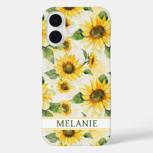 Aquarell-Sonnenblumen monogrammiert iPhone 16 Hülle
