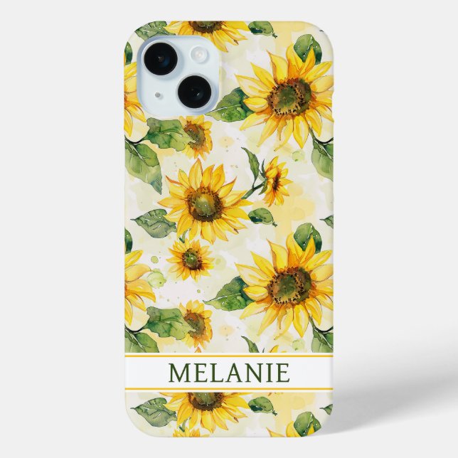 Aquarell-Sonnenblumen monogrammiert Case-Mate iPhone Hülle (Rückseite)