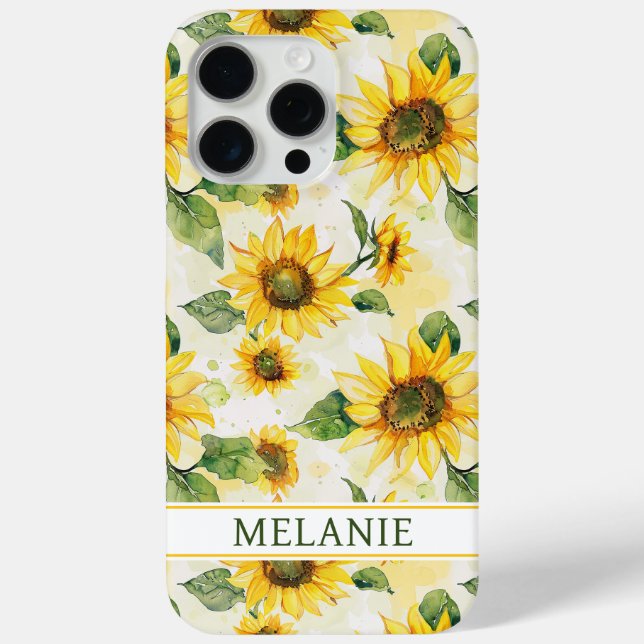 Aquarell-Sonnenblumen monogrammiert Case-Mate iPhone Hülle (Rückseite)